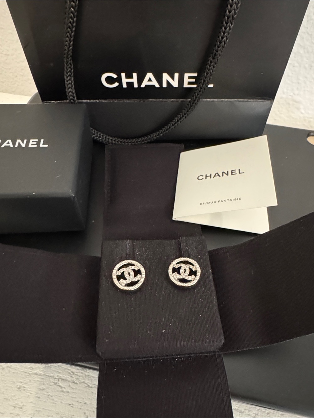 CHANEL Costume Silver CC Stud Earrings